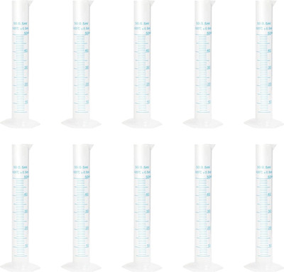 OCTA 50ML Transparent Plastic Graduated Cylinder for Laboratory Testing (Pack of 10) PP (Polypropylene) Graduated Cylinder(50 ml)