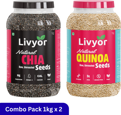 LIVYOR Raw Chia and Quinoa Seeds for Weight Loss Management 1kg x 2 Combo Pack Quinoa(2 kg, Pack of 2)