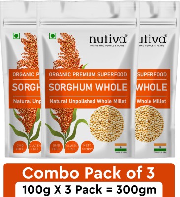 Nutiva Combo Pack of 3 Unpolished Sorghum/Jowar Millets 100g (Bili Jola/Jonnalu/Cholam) Sorghum(0.3 kg, Pack of 3)