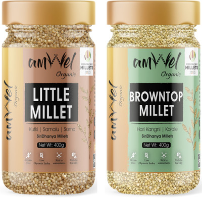 Amwel Organic Combo Little Millet 400g + Browntop Millet 400g | Kutki Hari Kangni Mixed Millet(0.8 kg, Pack of 2)