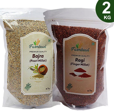 Farmbean Millets Combo Pack of 2,Bajra 1Kg, Ragi 1Kg,Natural Grains Unpolished Millets Mixed Millet(2 kg, Pack of 2)