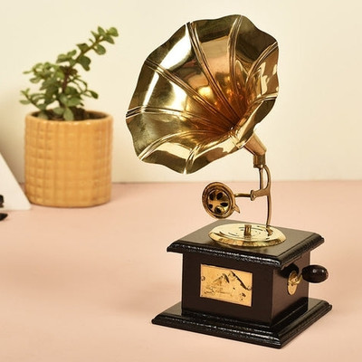 Mid Century Antique Home Decor Wooden, Brass Gramophone(Yes)