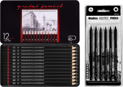 ChiggiWiggi 12 Artist Sketch Pencil Set & 6 Woodless Graphite Pencil Set for Drawing Shading Pencil(Pack of 18)