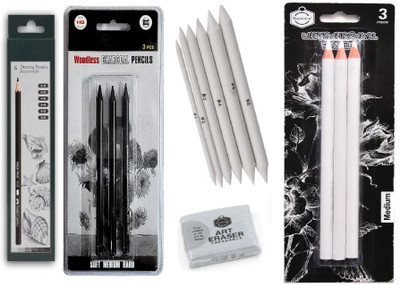 Da Novira Professional Grade Multipal 12 Pencil Set With 1 Kneadable Eraser, 6 Paper Stump Pencil(Pack of 1)