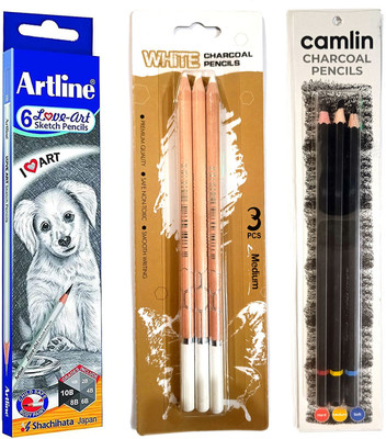 ANVIS Artline Drawing Pencil | White Charcoal Pencil | Camlin Charcoal Pencil Pencil(Pack of 1)