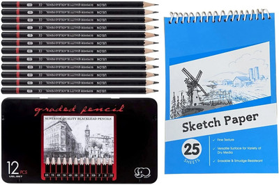 Adoere Sketching Pencil Set 12 Pcs Drawing Pencils Graphite Pencil with A5 Sketch Book Pencil(Pack of 13)