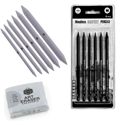 Da Novira 6 Pcs Woodless Graphite Pencil, Set Of 6 White Paper Stump, 1 Kneadable Eraser Pencil(Pack of 1)