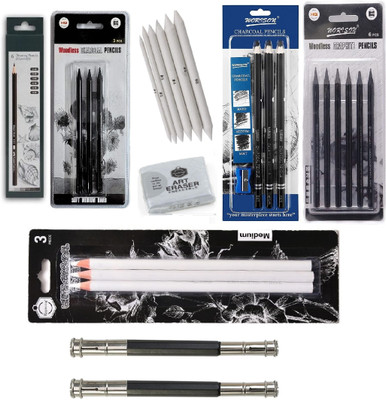 Da Novira Art 21 Pencil With 2 Pencil Extender_1 Sharpner_1 Kneadable Eraser_6 Paper Stump Pencil(Pack of 1)