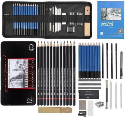 PEACORA Sketching Pencil Kit 45 Pcs Professional Graphite Charcoal Sketch & Drawing Kit Pencil(Pack of 45)