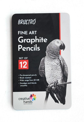 BRuSTRO BRUSTRO Artists Fineart Graphite Pencil Set of 12 (10B-2H) with Elegant Tin Box Pencil(Pack of 12)