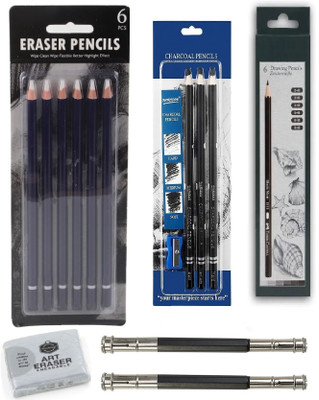 Da Novira Premium 15 Pencils Set With 1 Sharpner, 2 Pencil Extender, 1 Kneadable Eraser Pencil(Pack of 1)