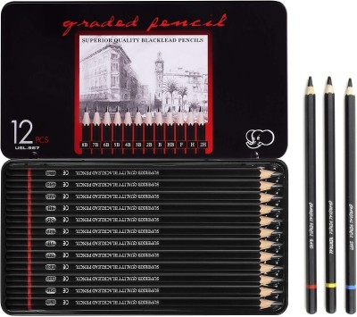 ChiggiWiggi 12 Artist Sketch Graphite Pencil Set & 3 Black Charcoal Pencil-Soft-Medium-Hard Pencil(Pack of 15)