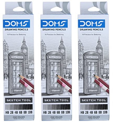 DOMS Doms Graphite pencil For beautiful Art Drawing And Sketching HB 2B 4B 6B 8B 10B Pencil(Pack of 3)