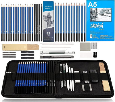Soucolor 47 Pieces Pencil Kit Professional Graphite Sketching Kit Drawing Pencils Kit Pencil(Pack of 47)