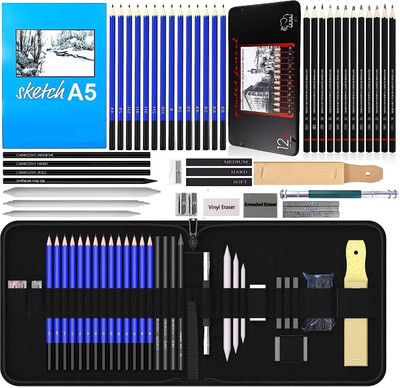 Adoere 47 Pieces Pencil Kit Professional Graphite Sketching Kit Drawing Pencils Kit Pencil(Pack of 47)