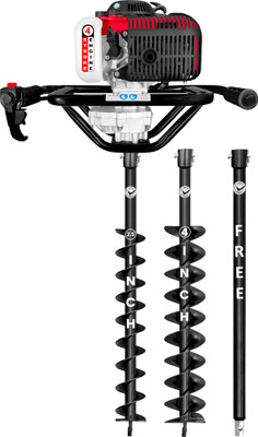 DVI 142CC 4 Stroke Petrol Engine Earth Auger with 2.5 Inch + 4Inch Double Spiral Bit Fuel Grass Trimmer(Automated Feed)