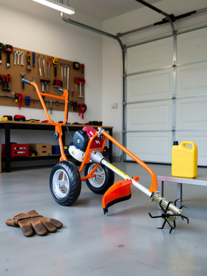 DVI 50cc 4 Stroke Trolley Brush Cutter With Cultivator Attachment For Agriculture Fuel Grass Trimmer(Automated Feed)