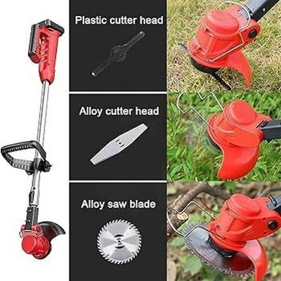 Wengonvila Rechargeable Tyreless Lawn Cutter Easy Grass Trimmer,Metal and Circular Blades Cordless Grass Trimmer(Manual Feed)