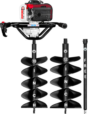 DVI 142CC 4 Stroke Petrol Engine Earth Auger with 10 + 12 Inch Double Spiral Bit Fuel Grass Trimmer(Automated Feed)