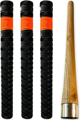 LIVOX Thunderblade Texture Design Cricket Bat Rubber 3 Grips With Wooden Grip Cone Ultra Tacky(Black, Pack of 4)