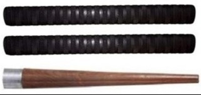Owlix Premium Quality Wooden 1Gripper(cone) with Bat Handle 2Full Black Grips, Diamond(Black, Brown, Pack of 3)