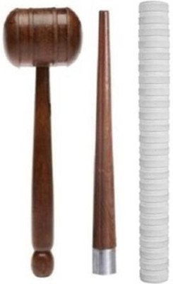 HACKERX NEW COMBO Of Cricket Bat Wooden 1Mallet & 1Gripper(cone) With 1 White Grip, Smooth Tacky(White, Brown, Pack of 3)