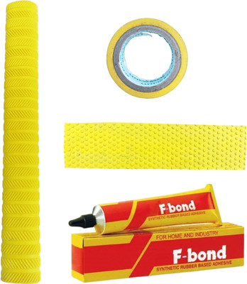 RaiGen Yellow Cricket Bat Grip Combo Bat Grip, Yellow Toe Guard, Tape & Strong Adhesive Chevron(Yellow, Pack of 4)