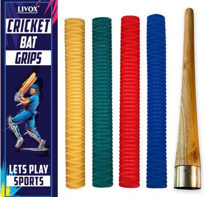 LIVOX First Quality Ring Texture Cricket Bat Grips for Very Good Comfort And One Cone Ultra Tacky(Gold, Green, Red, Blue, Pack of 5)