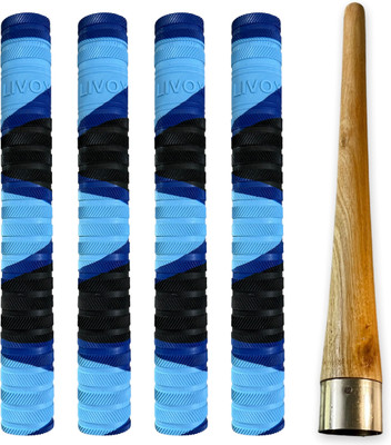 LIVOX Comfortable Fit 6 Cricket Bat Grips With One Wodden Grip Cone Ultra Tacky(Blue, Pack of 5)