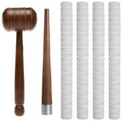HACKERX COMBO of 1Mallet & 1Cricket Bat Handle Gripper With 4Bat Handle Grip(White), Chevron(White, Pack of 6)