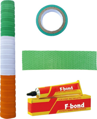 RaiGen Tricolor Cricket Bat Grip Combo of 4 Green Toe Guard, Green Tape & Adhesive Chevron(Orange, White, Green, Pack of 4)