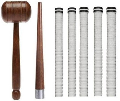HACKERX 1Mallet & 1Gripper And 5Black Grip, Smooth Tacky(White, Brown, Pack of 7)
