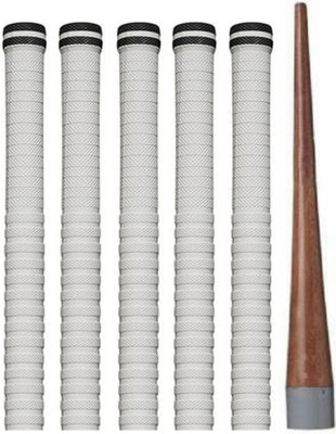 gamers hub Pair of 5 Cricket Bat White Grip + One Wooden Cone (Gripper) Super Tacky(Pack of 6)