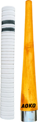 AOKO Premium White Cricket Bat Grip with Black Line And 1 Wooden Cone Ultra Tacky(Pack of 2)