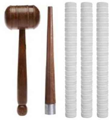 HACKERX COMBO of 1Mallet & 1Cricket Bat Handle Gripper With 3Bat Handle Grip(White), Chevtec(White, Brown, Pack of 5)