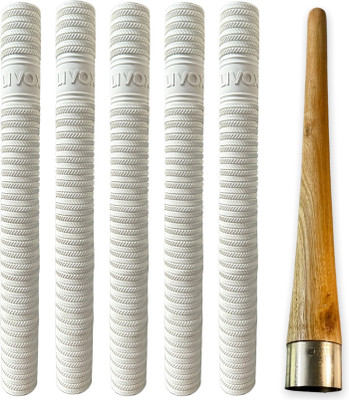 LIVOX First Quality Ring Texture Cricket Bat Grip And 1 Wooden Grip Cone Extra Tacky(White, Pack of 6)
