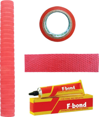 RaiGen Red Cricket Bat Grip Combo of 4 - Includes Red Toe Guard, Red Tape & Adhesive Chevron(Red, Pack of 4)