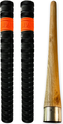 LIVOX Thundarblade, Cricket Bat Handle 2 Grips With Wooden Grip Cone For Good Comfort Ultra Tacky(Black, Pack of 3)