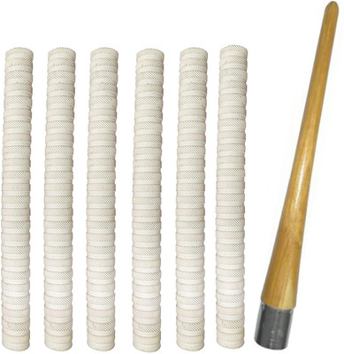 Modkart Pack of 6 Cricket Bat White Grip (VK) + One Wooden Grip Cone Gripper Chevron(White, Pack of 6)