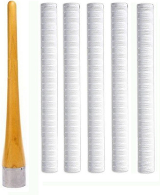 gamers hub Set of 5 Cricket Bat Handle Grip + One Wooden Cricket Bat Cone(Brown, White, Pack of 6)
