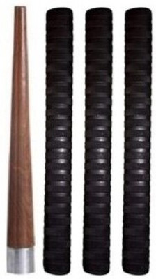 Owlix COMBO of 1 Cricket Bat Handle Gripper (cone) & 3Full Black Grip, Smooth Tacky(Black, Pack of 4)