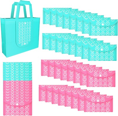 KUBER INDUSTRIES Pack of 48 Smile Foldable Grocery/Shopping Bags For Women | Blue & Pink(Blue, Pink)