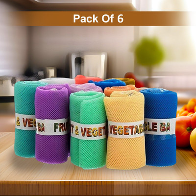 Fourfox Multipurpose Reusable Net Vegetable Fridge Organizer Bags Pouches for Storage Pack of 6 Grocery Bags(Multicolor)