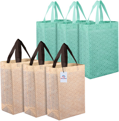 Heart Home Non-Woven Reusable Eye-Print Shopping Handbag|Pack of 6 |Multicolor Pack of 6 Grocery Bags(Multicolor)