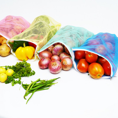 LivingBasics Double Layer Air Circulating Fridge Storage Bag for Vegetables & Fruits - Pack of 6 Grocery Bags(Multicolor)