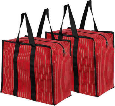 SHIBUI Multipurpose Extra Large Heavy Duty Storage Organizer Reusable Canvas Shopper Pack of 3 Grocery Bags(Red)
