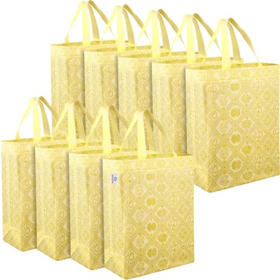 Heart Home Non-Woven Reusable Check-Kalash Shopping Handbag|Pack of 9|Yellow Pack of 9 Grocery Bags(Yellow)