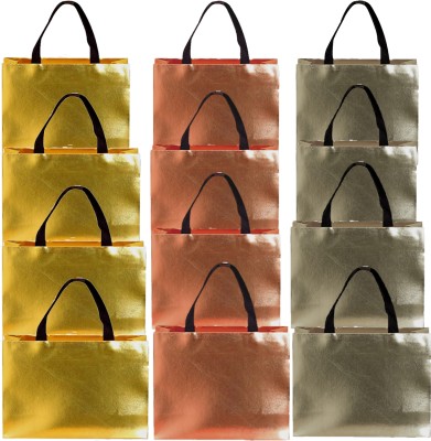 ANNORA INTERNATIONAL Grocery bag Pack of 12 Grocery Bags(Gold, Silver, Brown)