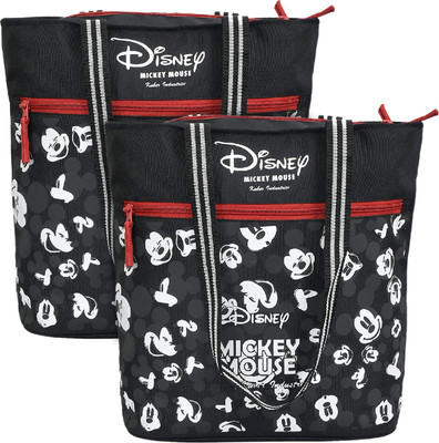 DISNEY Polyester Mickey Mouse Print|GroceryBag With Front Pocket& Handle|Packof2|Black Pack of 2 Grocery Bags(Black)