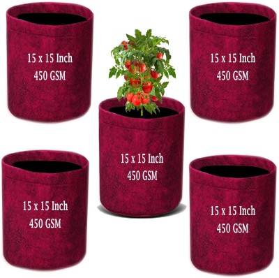 IAgriFarm 15x15 Inch Geo Fabric,Pack of 5,UV Protected,450 GSM,Round Shape/Maroon Grow Bag